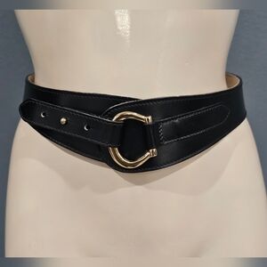 CALDERON Vtg Black Leather Curved 2.5" Wide Corset Waist Belt S